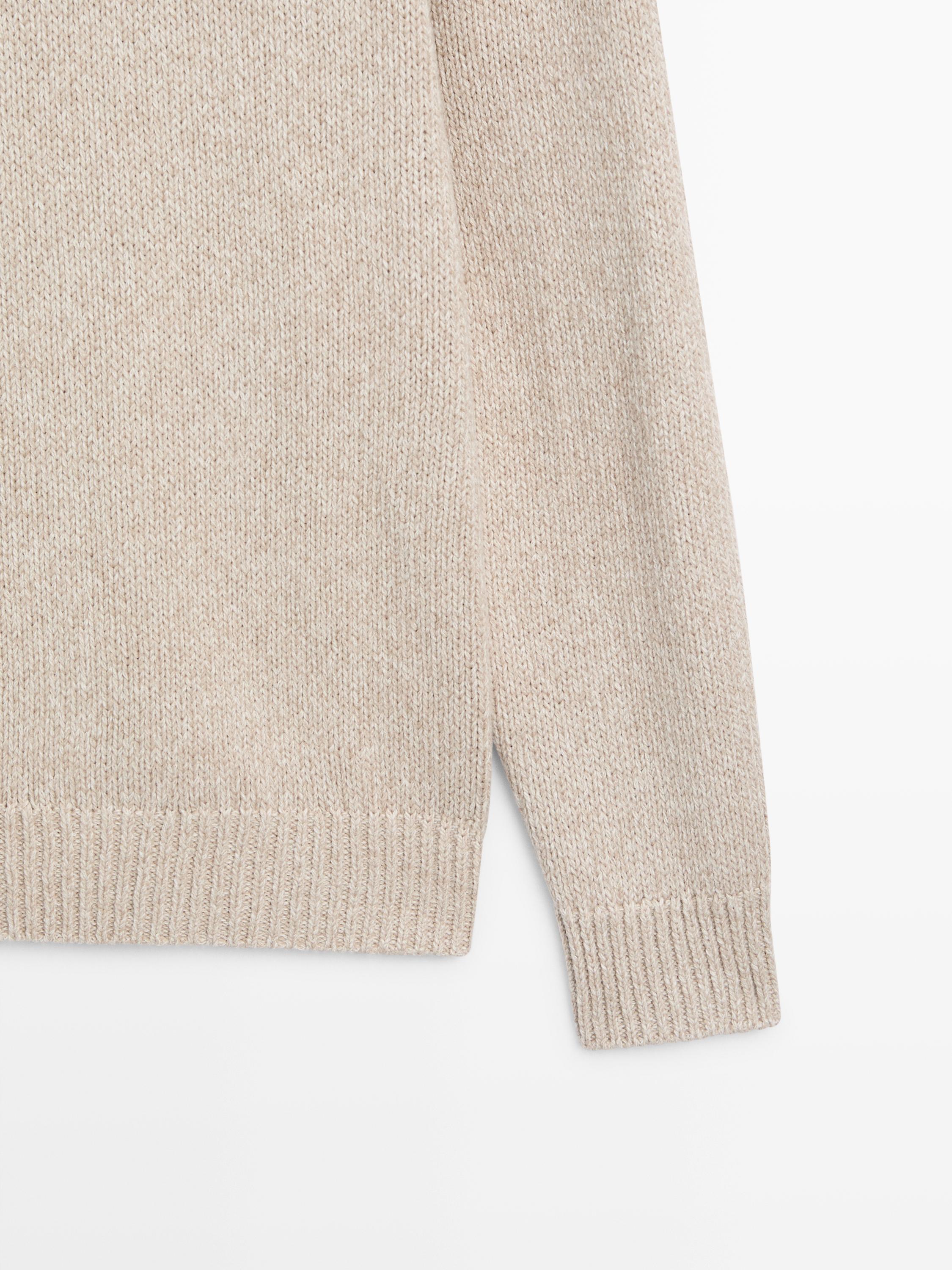 Cotton blend knit crew neck sweater